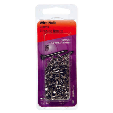 HILLMAN 18 Ga. X 5/8 in. L Bright Steel Wire Nails 1 pk 2 oz, Pack of 6
