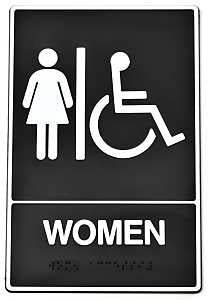 Hy-Ko DB-2 Graphic Sign, Rectangular, WOMEN, White Legend, Black Background, Plastic, 6 in W x 9 in H Dimensions, Pack of 3
