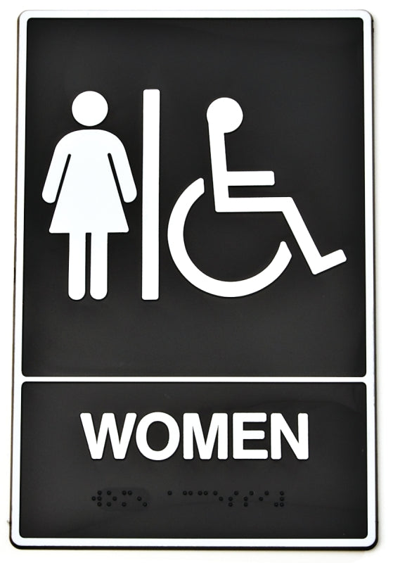 Hy-Ko DB-2 Graphic Sign, Rectangular, WOMEN, White Legend, Black Background, Plastic, 6 in W x 9 in H Dimensions, Pack of 3