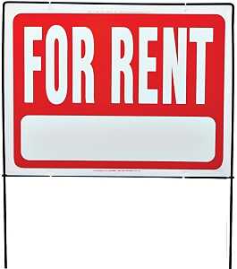 Hy-Ko RSF-603 Real Estate Sign, 24-1/2 x 36-1/2 in Dimensions, Rectangular, FOR RENT, White Legend, Red Background, 5/PK