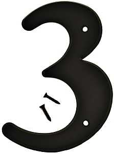 Hy-Ko 30200 Series 30203 House Number, Character: 3, 6 in H Character, Black Character, Plastic, Pack of 5