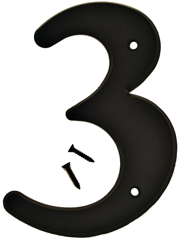 Hy-Ko 30200 Series 30203 House Number, Character: 3, 6 in H Character, Black Character, Plastic, Pack of 5