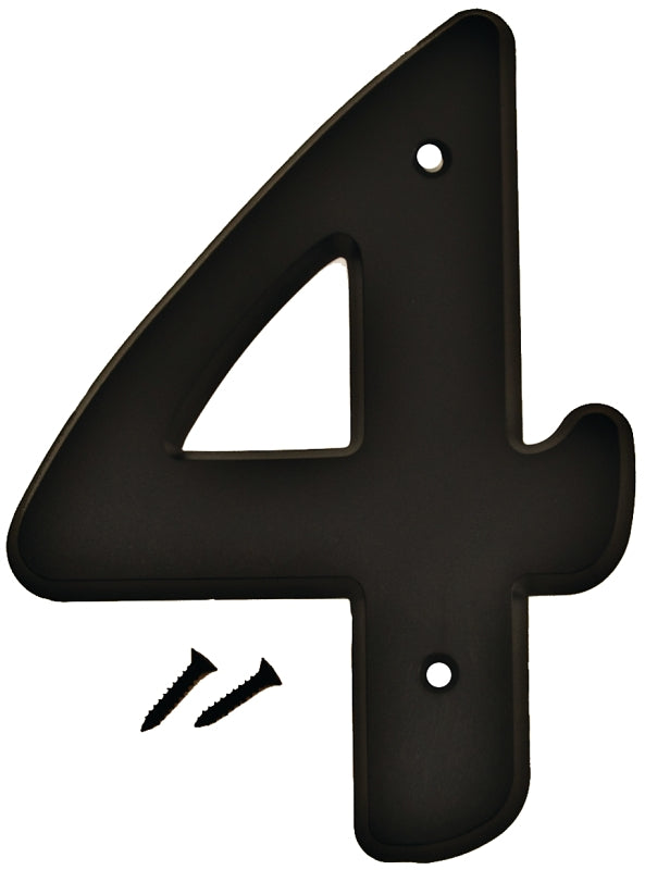 Hy-Ko 30200 Series 30204 House Number, Character: 4, 6 in H Character, Black Character, Plastic, Pack of 5