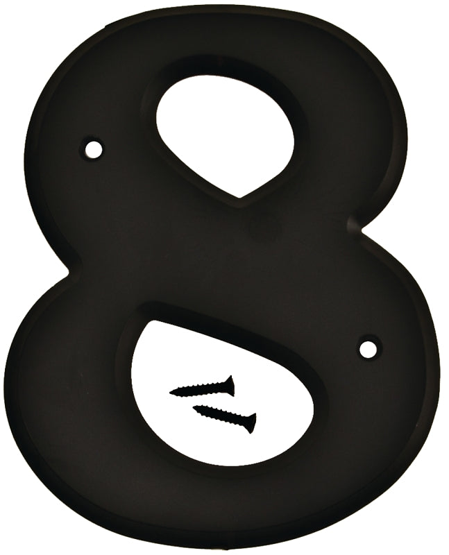 Hy-Ko 30200 Series 30208 House Number, Character: 8, 6 in H Character, Black Character, Plastic, Pack of 5