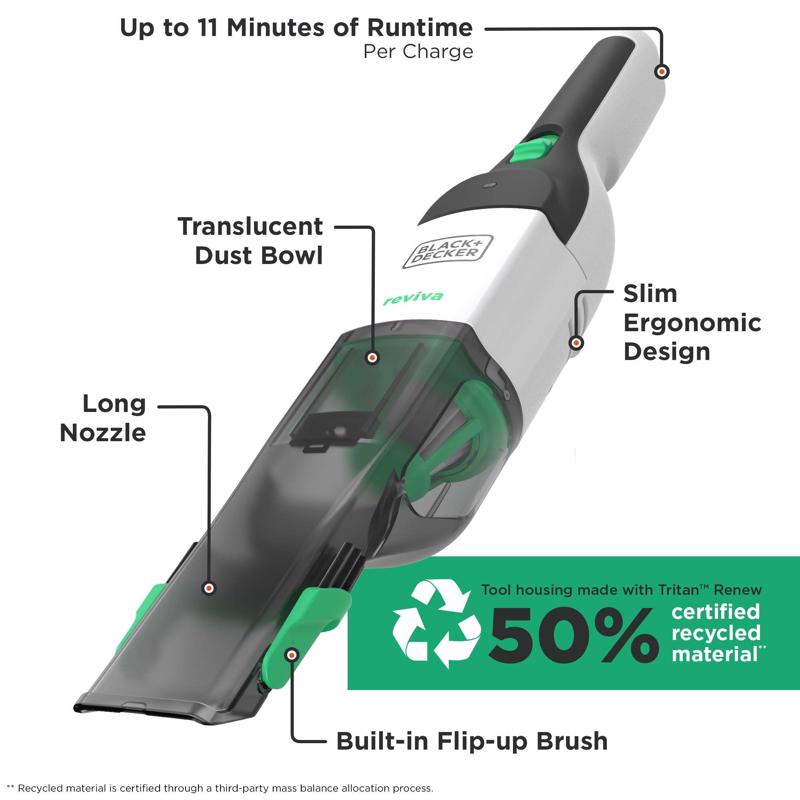 Black+Decker REVHV8J40 Cordless Handheld Vacuum, 19 W, 8 V Battery, Jack Plug Battery, Gray/White Housing