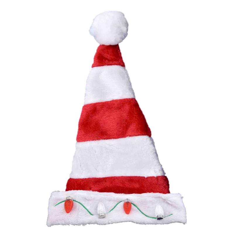Magic Seasons Candy Cane Santa LED Hat Plush 1 pk, Pack of 12