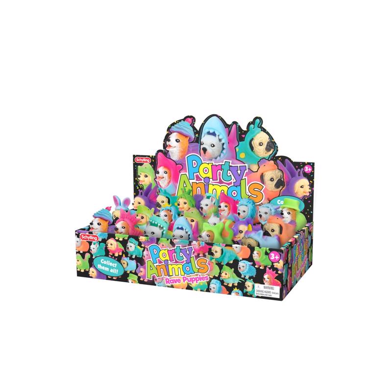 Schylling Party Animals Rave Puppies Fidget Toy Assorted, Pack of 24