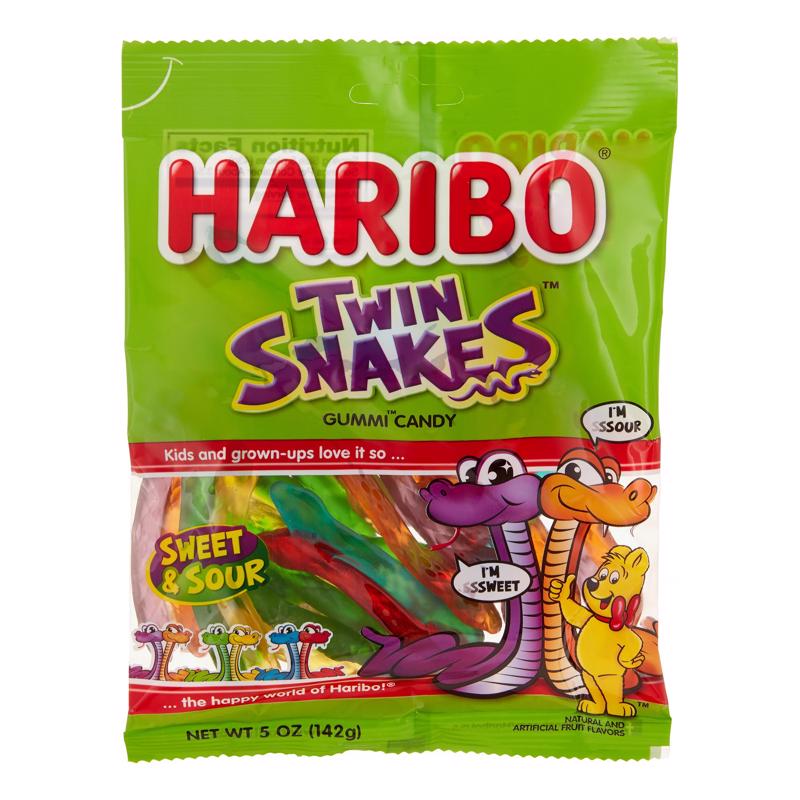 Haribo Twin Snakes Sweet/Sour Gummi Candy 5 oz, Pack of 12