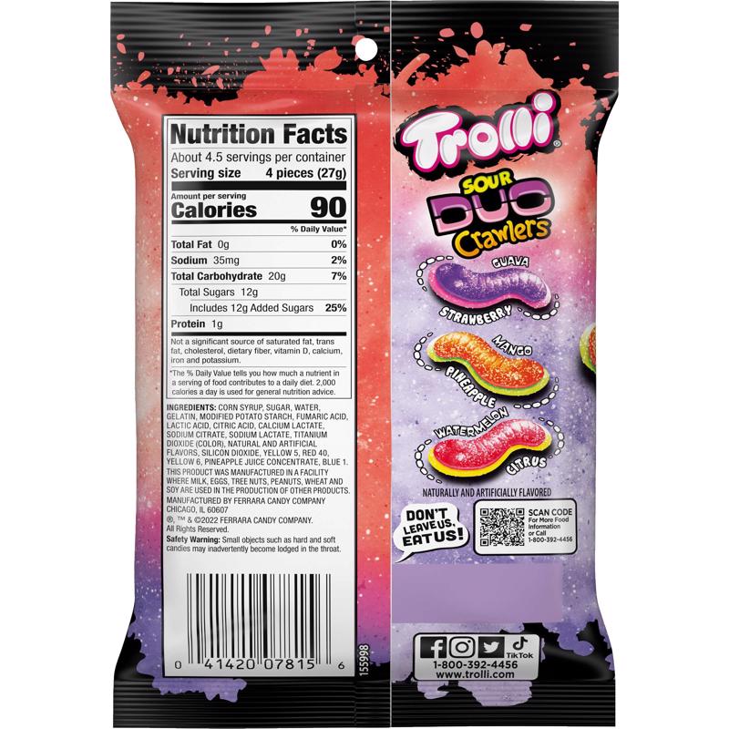 Trolli Sour Duo Crawlers Gummy Candy 4.25 oz, Pack of 12