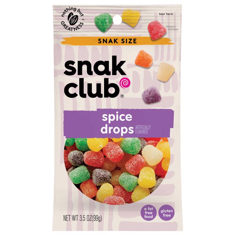 Snak Club Spice Drops Gummi Candy 3.5 oz Bagged, Pack of 12