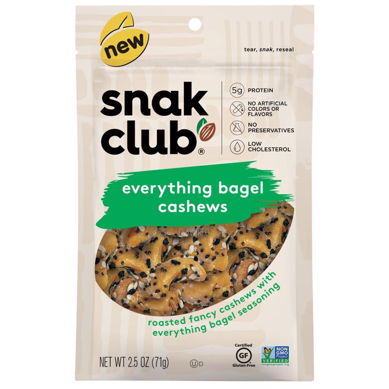 Snak Club Everything Bagel Cashews 2.5 oz Bagged, Pack of 6