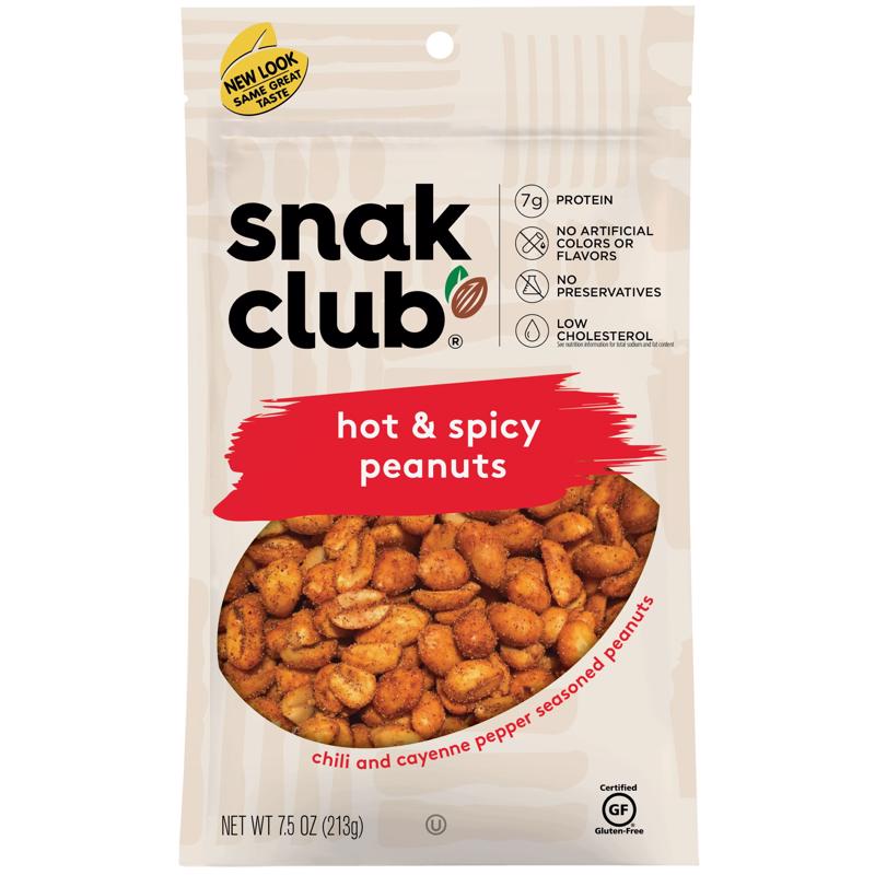 Snak Club Hot and Spicy Peanuts 7.5 oz Bagged, Pack of 6