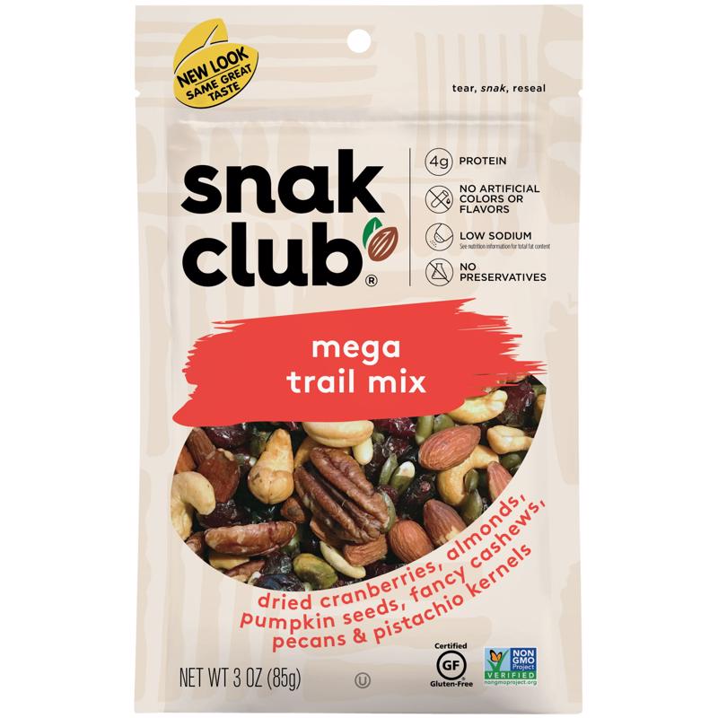 Snak Club Mega Trail Mix 3 oz Bagged, Pack of 6