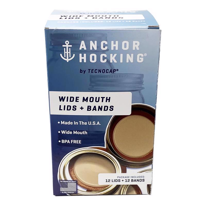 Tecnocap Anchor Hocking Wide Mouth Canning Lids and Bands 12 pk, Pack of 12