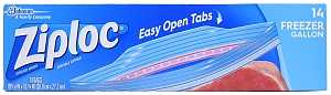 Ziploc 00389 Series Freezer Bag, Zipper Closure, 10-9/6 in W, 10-3/4 in L, 1 gal Capacity