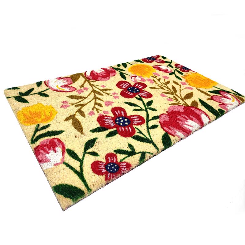 First Concept 18 in. W X 30 in. L Multi-Color Flowers Coir Door Mat