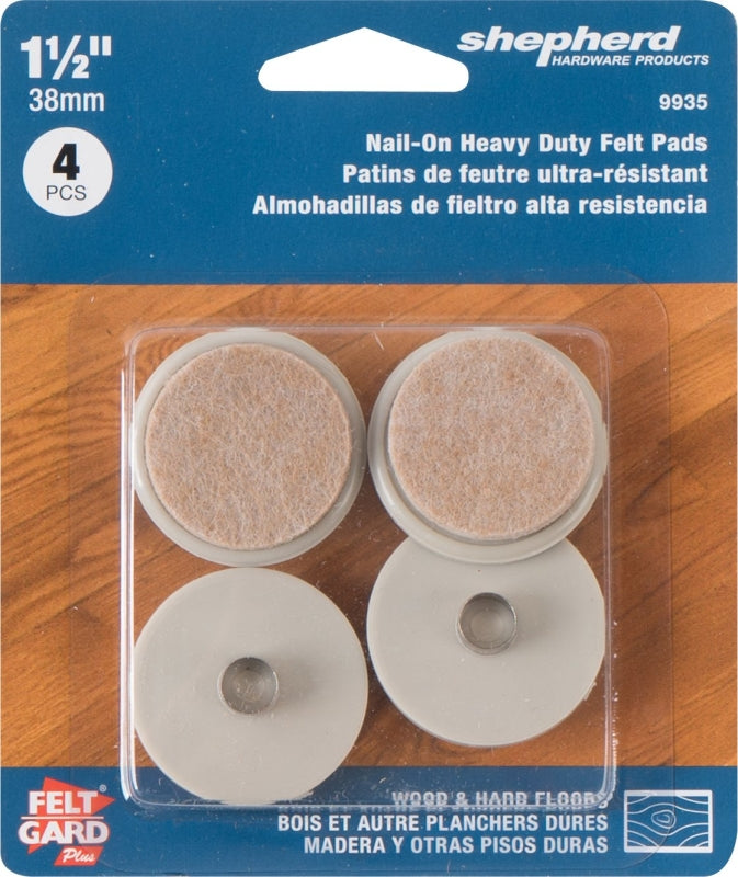 Shepherd Hardware 9935 Furniture Pad, Round, 1-1/2 in Dimensions, Felt Cloth, Almond, 4/PK, Pack of 12