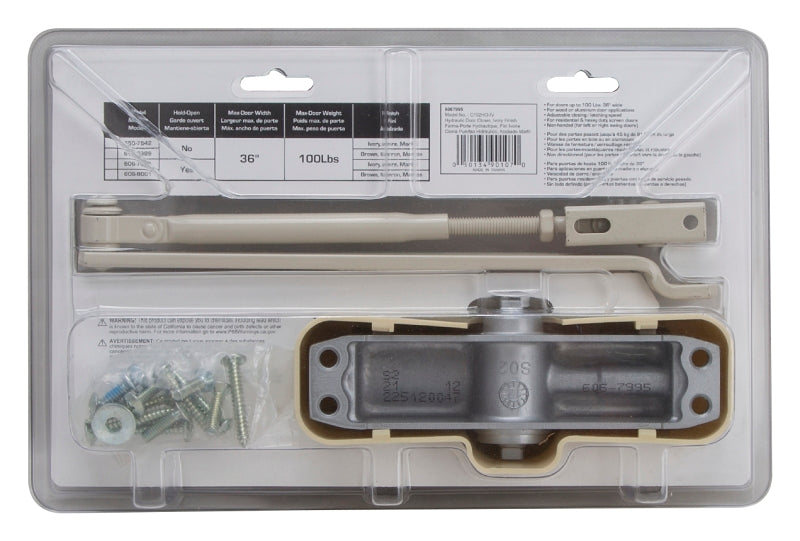 ProSource C102-BH-SA-IV Door Closer, Automatic, Aluminum, Ivory, 100 lb, 150 x 19 mm Mounting Hole Distance