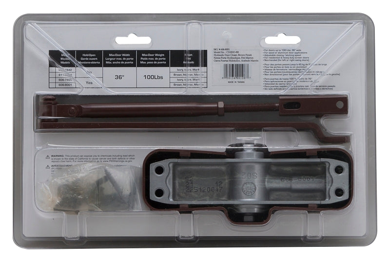 ProSource C102-BH-SA-BR Door Closer, Automatic, Aluminum, Brown, 100 lb, 150 x 19 mm Mounting Hole Distance