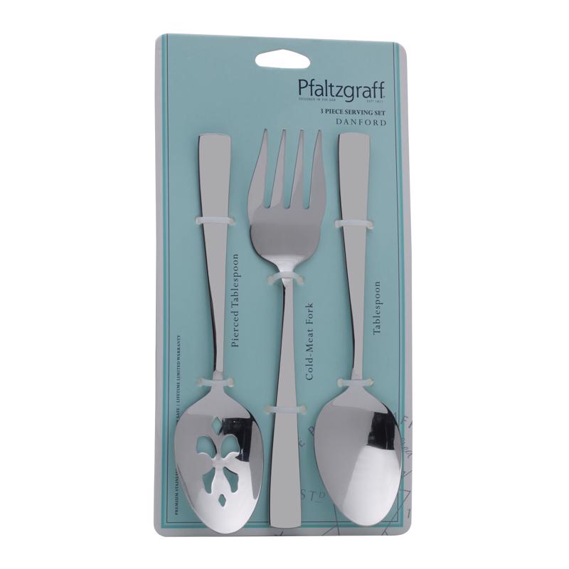 Pfaltzgraff Silver Stainless Steel serving set Fork and Spoon 3 pc, Pack of 6