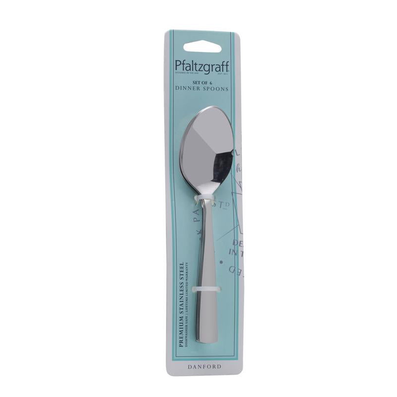 Pfaltzgraff Silver Stainless Steel Danford Dinner Spoon Set 6 pc, Pack of 6
