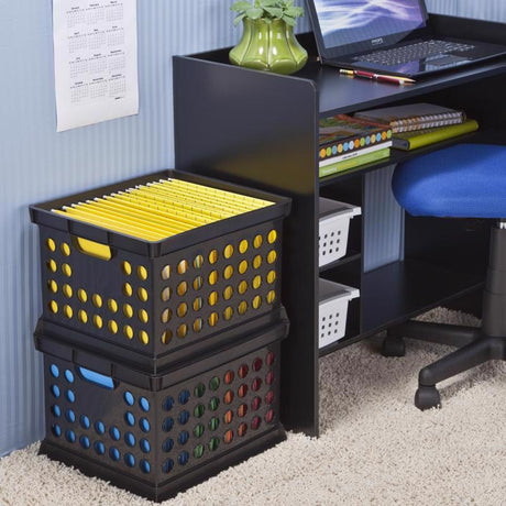 Sterilite Black Crate 10.62 in. H X 15.62 in. W X 13.75 in. D Stackable, Pack of 6