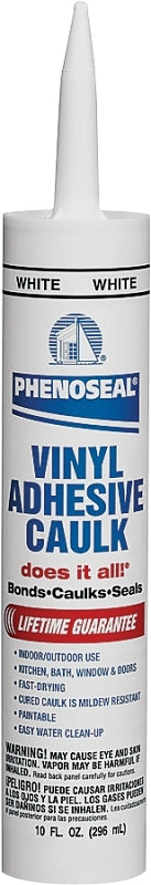 DAP PHENOSEAL 00005 Vinyl Adhesive Caulk, White, 48 hr Curing, -20 to 180 deg F, 10 oz Cartridge, Pack of 12