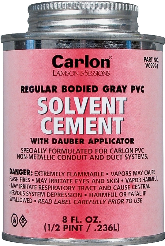 Carlon VC9924-24 Solvent Cement, 1/2 pt Can, Liquid, Gray