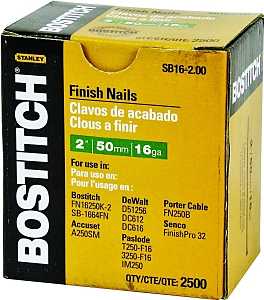 Bostitch SB16-200 Finish Nail, 2 in L, 16 Gauge, Steel, Coated, Smooth Shank