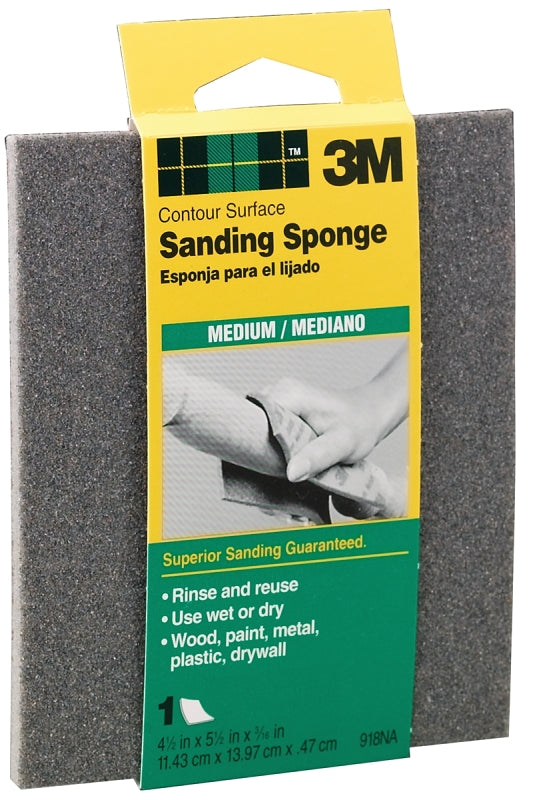 3M 918 Sanding Sponge, 5-1/2 in L, 4-1/2 in W, 80 Grit, Medium
