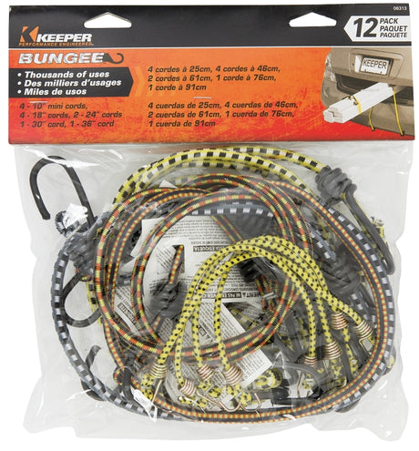 Keeper 06313 Bungee Cord, Steel End, Rubber, Hook End, 12/PK