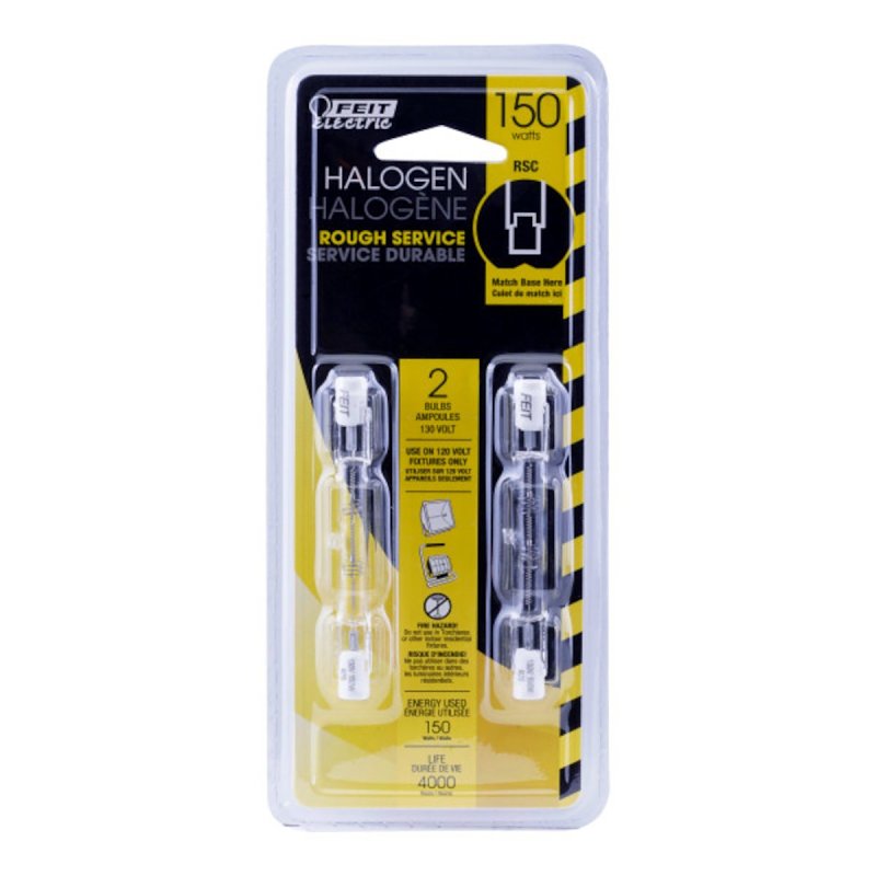 Feit Electric BPQ150T3 Short Halogen Bulb, 150 W, R7 Lamp Base, J T3 Lamp, 3000 K Color Temp, 2000 hr Average Life