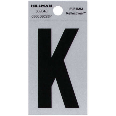 HILLMAN 2 in. Reflective Black Vinyl Self-Adhesive Letter K 1 pc, Pack of 6