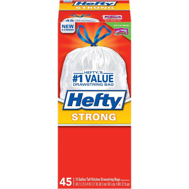 Hefty Strong 13 gal No Scent Kitchen Trash Bags Drawstring 45 pk, Pack of 6