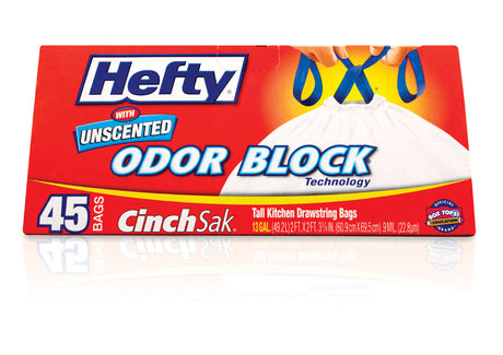 Hefty Strong 13 gal No Scent Kitchen Trash Bags Drawstring 45 pk, Pack of 6