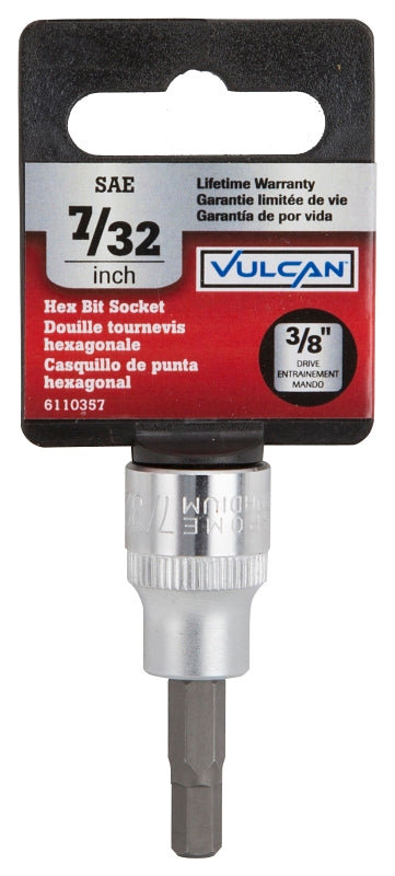 Vulcan 3506005720 Fractional Hex Bit Socket, 7/32 in Tip, 3/8 in Drive, Chrome, 1-7/8 in OAL