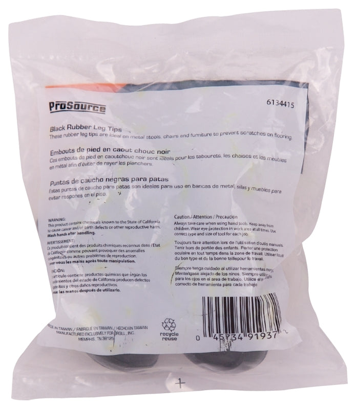 ProSource FE-50633-B Furniture Leg Tip, Round, Rubber, Black, 5/8 in Dia, 1.1 in H, Pack of 36