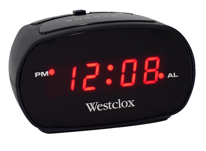 Westclox 70044A Alarm Clock, LED Display, Black Case, 4-3/4 in W x 3-1/2 in D x 2-1/2 in H