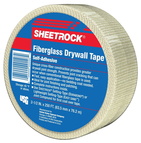USG 385201020 Fiberglass Drywall Tape, 250 ft L, 2-1/2 in W, White
