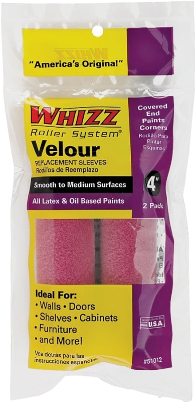 Whizz 51012 Roller Cover, Purple, 3/16 in Thick Nap, 4 in L, Velour Cover