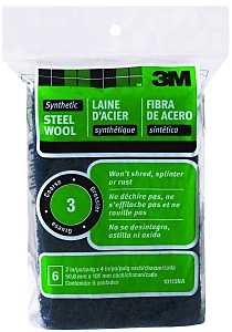 3M 10115 Steel Wool, 4 in L, 2 in W, #3 Grit, Coarse, Black