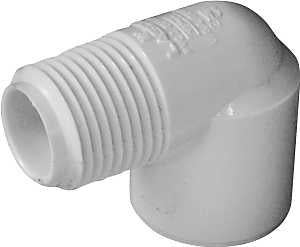 IPEX 435500 Pipe Elbow, 1/2 x 1/2 in, Slip x MPT, 90 deg Angle, PVC, White, SCH 40 Schedule, 600 psi Pressure