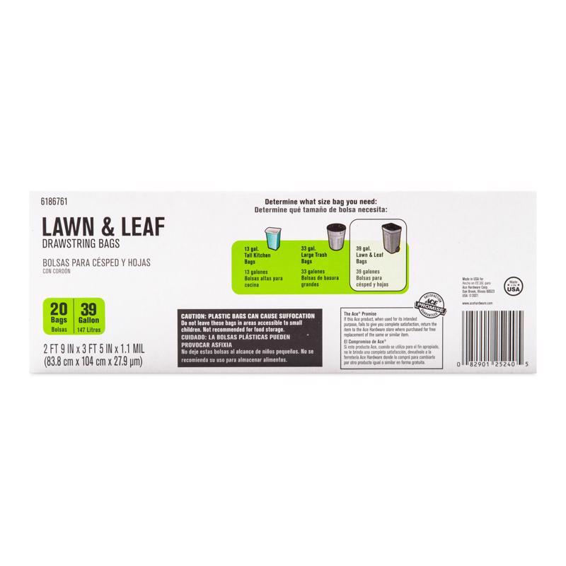 Ace 39 gal Lawn & Leaf Bags Drawstring 20 pk, Pack of 12