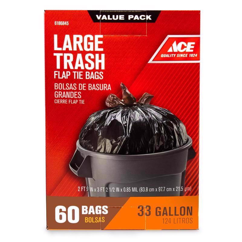 Ace 33 gal No Scent Trash Bags Flap Tie 60 pk, Pack of 6