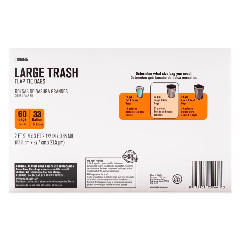 Ace 33 gal No Scent Trash Bags Flap Tie 60 pk, Pack of 6