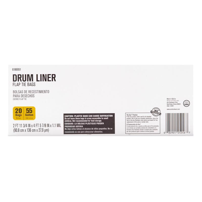 Ace 55 gal No Scent Drum Liners Flap Tie 20 pk, Pack of 6