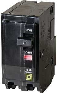 Square D QO QO270CP Circuit Breaker, Mini, 70 A, 2 -Pole, 120/240 VAC, 48 VDC, Plug Mounting, Black