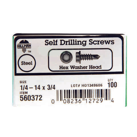 HILLMAN 1/4-14 Sizes X 3/4 in. L Hex Hex Washer Head Sheet Metal Screws 100 pk