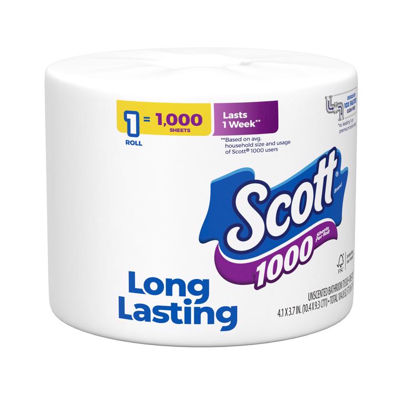 Scott Toilet Paper 1 Rolls 1000 sheet 104.8 sq ft, Pack of 36
