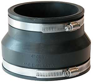 Fernco P1002-44 Flexible Coupling, 4 x 4 in, 3.958 in L, PVC, Black, 4.3 psi Pressure